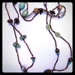 Silpada Double Length Wood/Stone Necklace